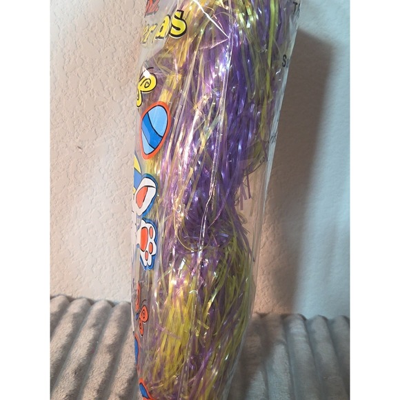 Vtg NOS Purple Yellow Easter Basket Grass 4oz Cellophane It's In The Bag Filler - Picture 2 of 6